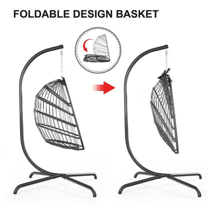 FINCATI Indoor Egg Swing Chair with Stand, 350 lbs Hanging Egg Chair with Stand, Outdoor Patio Wicker Hammock with Stand