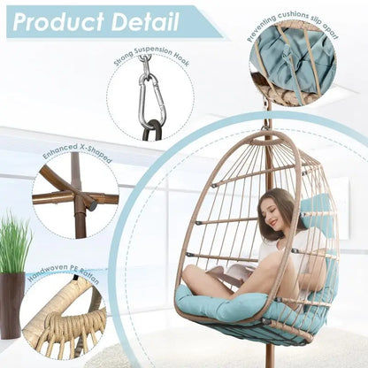 FINCATI Indoor Egg Swing Chair with Stand, 350 lbs Hanging Egg Chair with Stand, Outdoor Patio Wicker Hammock with Stand