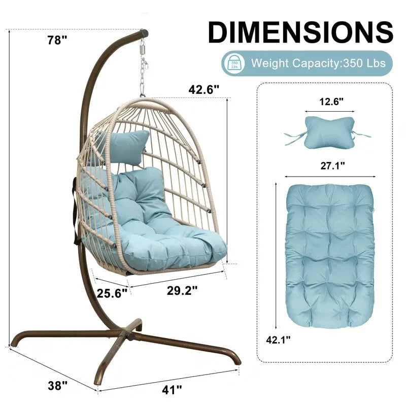 FINCATI Indoor Egg Swing Chair with Stand, 350 lbs Hanging Egg Chair with Stand, Outdoor Patio Wicker Hammock with Stand