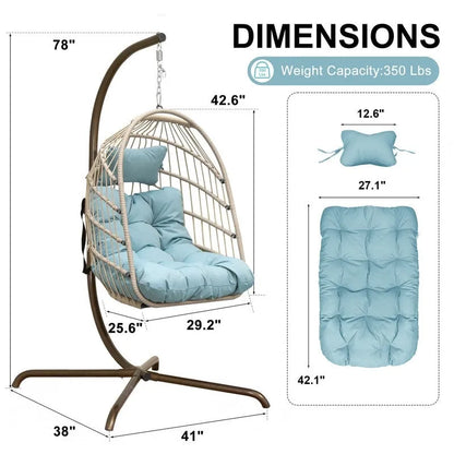 FINCATI Indoor Egg Swing Chair with Stand, 350 lbs Hanging Egg Chair with Stand, Outdoor Patio Wicker Hammock with Stand