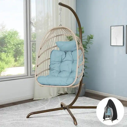 FINCATI Indoor Egg Swing Chair with Stand, 350 lbs Hanging Egg Chair with Stand, Outdoor Patio Wicker Hammock with Stand