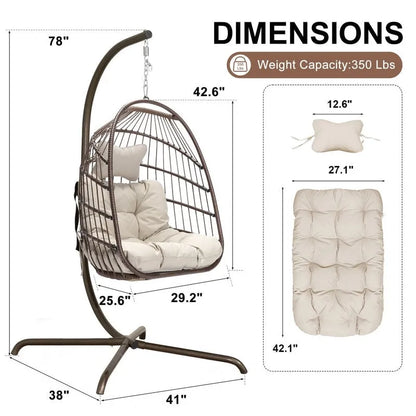 FINCATI Indoor Egg Swing Chair with Stand, 350 lbs Hanging Egg Chair with Stand, Outdoor Patio Wicker Hammock with Stand