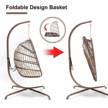 FINCATI Indoor Egg Swing Chair with Stand, 350 lbs Hanging Egg Chair with Stand, Outdoor Patio Wicker Hammock with Stand