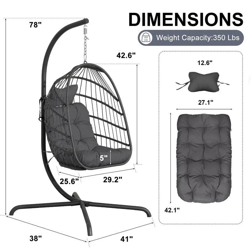 FINCATI Indoor Egg Swing Chair with Stand, 350 lbs Hanging Egg Chair with Stand, Outdoor Patio Wicker Hammock with Stand