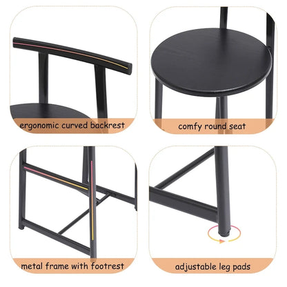 27H Barstool Set of 3 Wooden Round Bar Stools with Footrest, Easy Assembly, for Dining Room, Kitchen