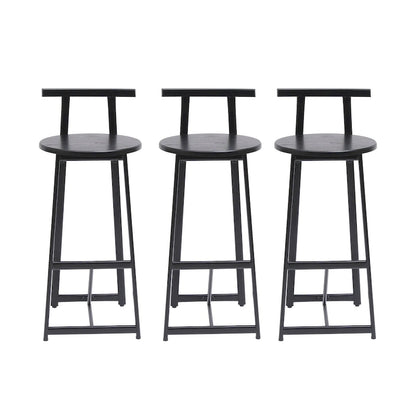 27H Barstool Set of 3 Wooden Round Bar Stools with Footrest, Easy Assembly, for Dining Room, Kitchen