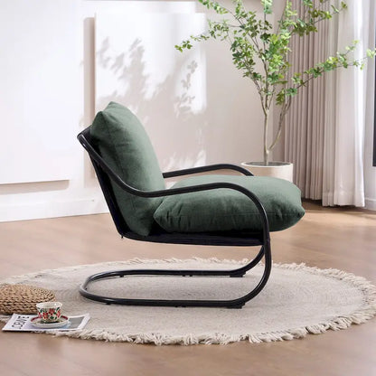 FERPIT Modern Curved Accent Chair with Faux Linen Upholstery, Comfy Lounge Chair with Metal Frame & Cushions