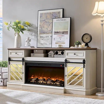 Farmhouse Fireplace TV Stand for 85 Inch TV, Entertainment Center