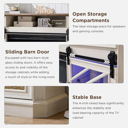 Farmhouse Fireplace TV Stand for 85 Inch TV, Entertainment Center