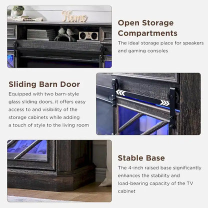 Farmhouse Fireplace TV Stand for 85 Inch TV, Entertainment Center