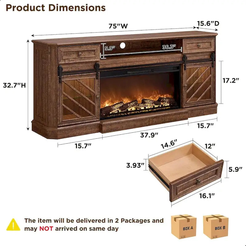 Farmhouse Fireplace TV Stand for 85 Inch TV, Entertainment Center