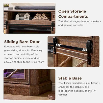 Farmhouse Fireplace TV Stand for 85 Inch TV, Entertainment Center