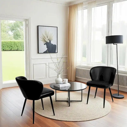 Upholstered Kitchen Chairs with Faux Leather Cushion Seat and Metal Legs, Mid Century, Black,Set of 2