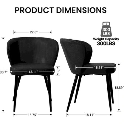 Upholstered Kitchen Chairs with Faux Leather Cushion Seat and Metal Legs, Mid Century, Black,Set of 2
