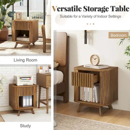 Costway 1/2 PCS Wood Nightstand with Drawer & Open Shelf Storage Home