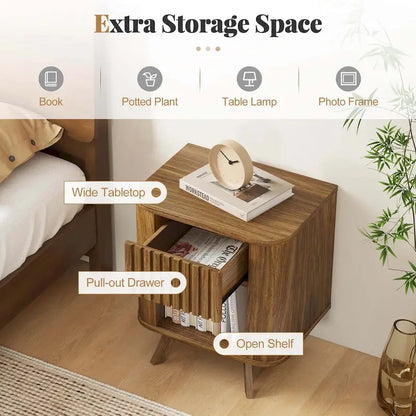 Costway 1/2 PCS Wood Nightstand with Drawer & Open Shelf Storage Home