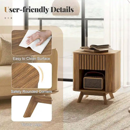 Costway 1/2 PCS Wood Nightstand with Drawer & Open Shelf Storage Home