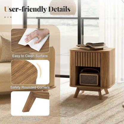 Costway 1/2 PCS Wood Nightstand with Drawer & Open Shelf Storage Home