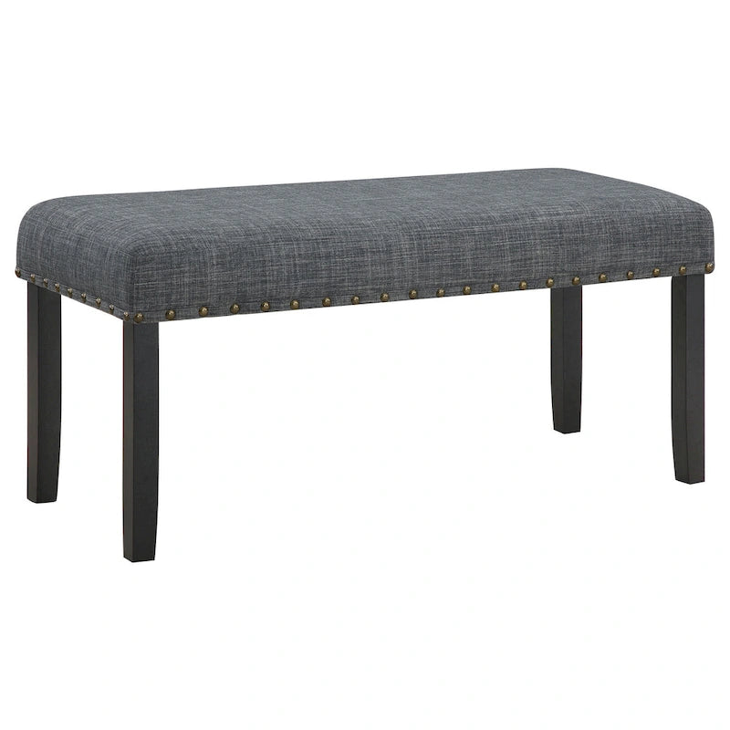 Drake 6 Piece Dining Table Set, 4 Chairs, Bench, Gray Fabric, Black Wood