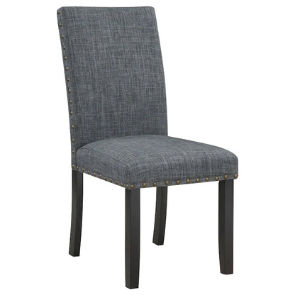 Drake 6 Piece Dining Table Set, 4 Chairs, Bench, Gray Fabric, Black Wood
