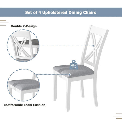5 Piece Wood Table and Chair Set, Kitchen Dining Table Set for 4 with Rectangle Table and 4 X-Back Upholstered Chairs