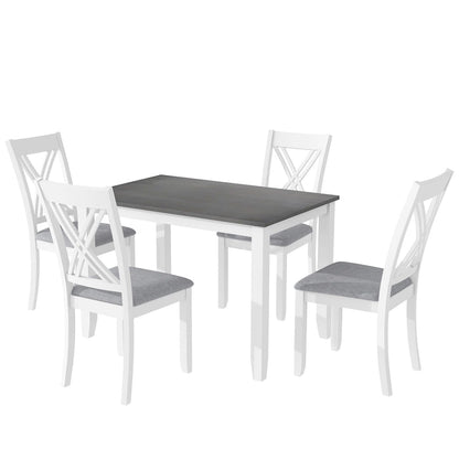 5 Piece Wood Table and Chair Set, Kitchen Dining Table Set for 4 with Rectangle Table and 4 X-Back Upholstered Chairs