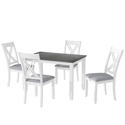 5 Piece Wood Table and Chair Set, Kitchen Dining Table Set for 4 with Rectangle Table and 4 X-Back Upholstered Chairs
