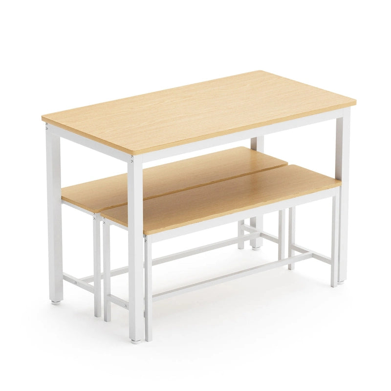 Industrial Rectangle Dining Table Set with 2 Benches Breakfast Nook Dining Table Set Kitchen Dining Table Set Metal Legs