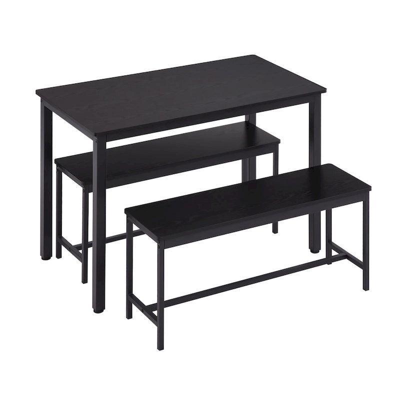 Industrial Rectangle Dining Table Set with 2 Benches Breakfast Nook Dining Table Set Kitchen Dining Table Set Metal Legs