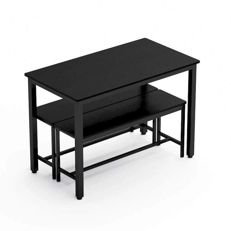 Industrial Rectangle Dining Table Set with 2 Benches Breakfast Nook Dining Table Set Kitchen Dining Table Set Metal Legs
