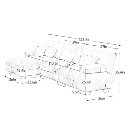 L-Shaped Indoor Sectional Sofa Cloud Couch with Ottoman