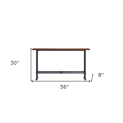 Espresso Wood Rectangular Console Table with Black Metal Base - 56 L x 8 W x 30 H