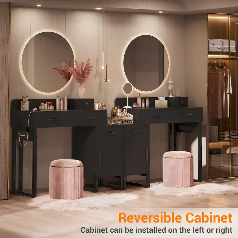 Vanity Desk with 4 Storage Drawers,Modern Makeup Vanity Table with Charging Station