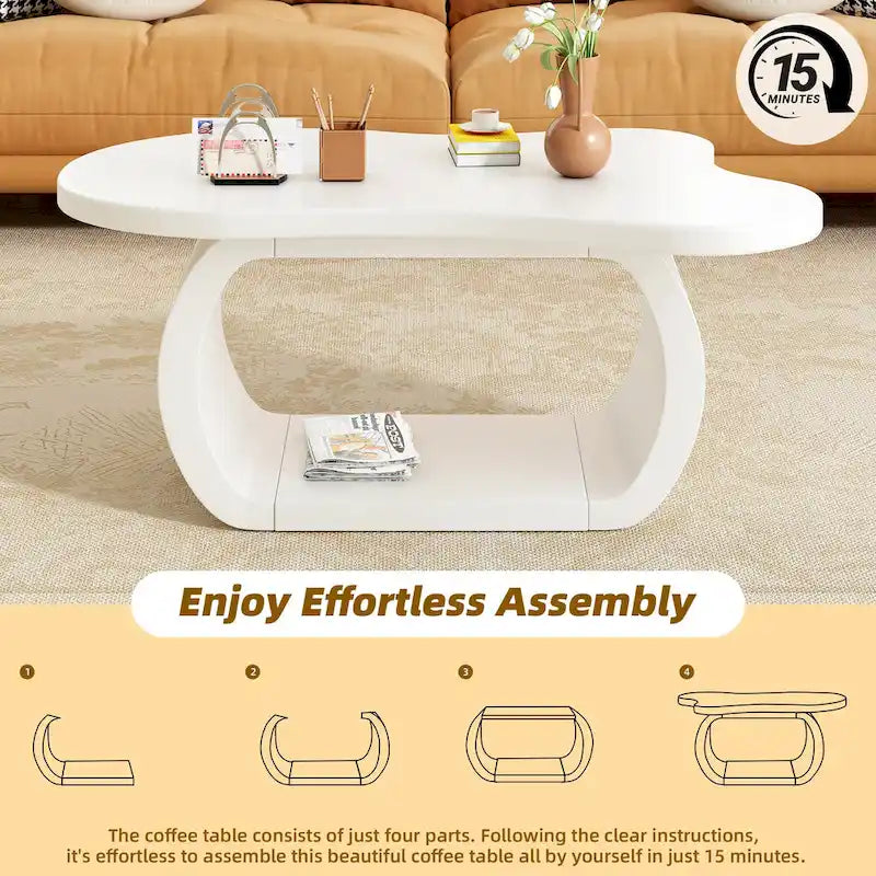 Modern Cloud Coffee Table with 1.5 Thick Tabletop,Cream Style Irregular End Table with Curved Legs,Unique Design Accent Table