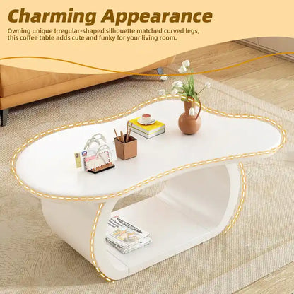 Modern Cloud Coffee Table with 1.5 Thick Tabletop,Cream Style Irregular End Table with Curved Legs,Unique Design Accent Table