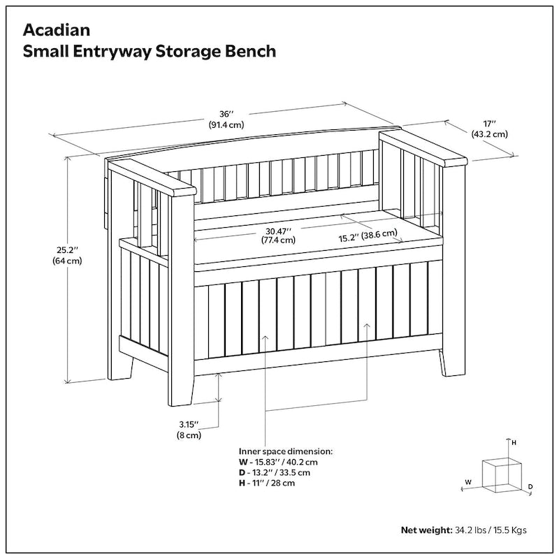 WYNDENHALL Normandy 36 Wide Solid Wood Transitional Small Entryway Storage Bench - 36 Inches wide