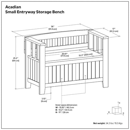 WYNDENHALL Normandy 36 Wide Solid Wood Transitional Small Entryway Storage Bench - 36 Inches wide