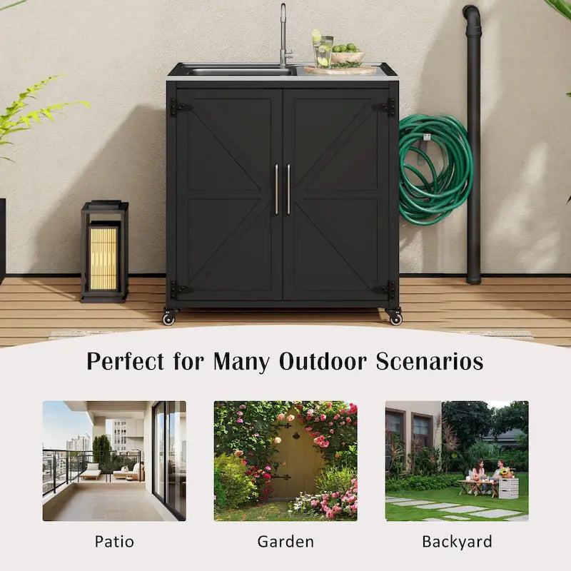 Outdoor Movable Kitchen Sink Patio Modular Kitchen Sink Station with Cabinet
