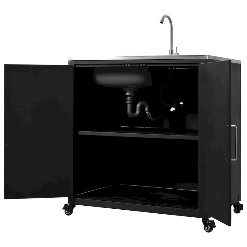 Outdoor Movable Kitchen Sink Patio Modular Kitchen Sink Station with Cabinet