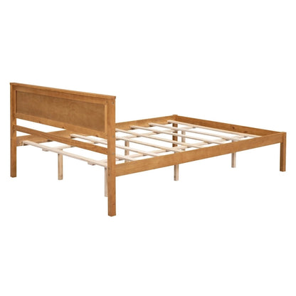 Espresso Queen Size Pine Wooden Platform Bed with Headboard and Wood Slat Support for Bedroom