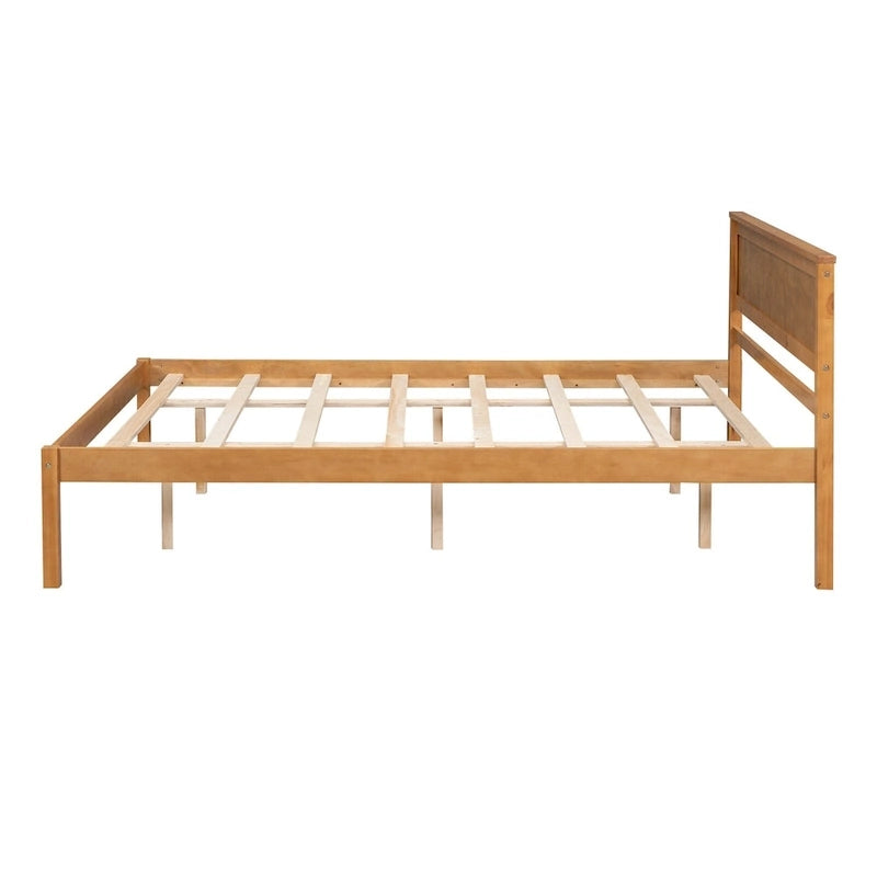 Espresso Queen Size Pine Wooden Platform Bed with Headboard and Wood Slat Support for Bedroom