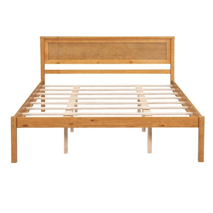 Espresso Queen Size Pine Wooden Platform Bed with Headboard and Wood Slat Support for Bedroom