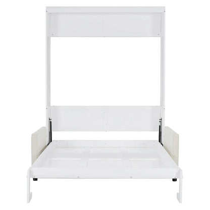 White Full Size Multifunctional Murphy Bed with Cushion and Storage