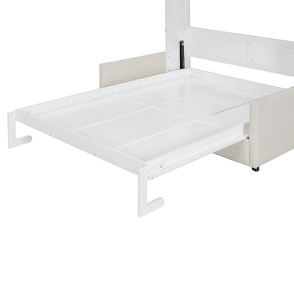 White Full Size Multifunctional Murphy Bed with Cushion and Storage