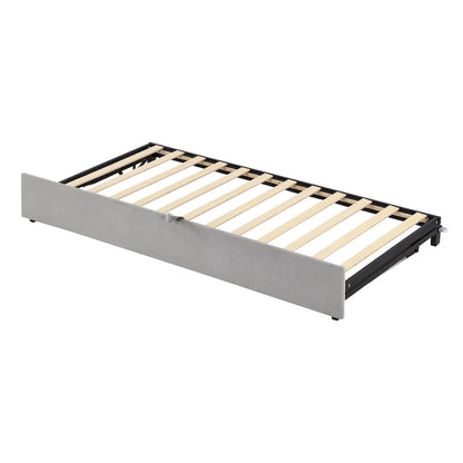 Grey Upholstered Twin Size Daybed with Pop Up Trundle, Multi-Functional Design