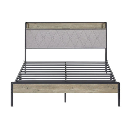 Grey & Queen Bed with Charging Station