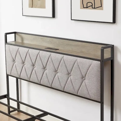 Grey & Queen Bed with Charging Station