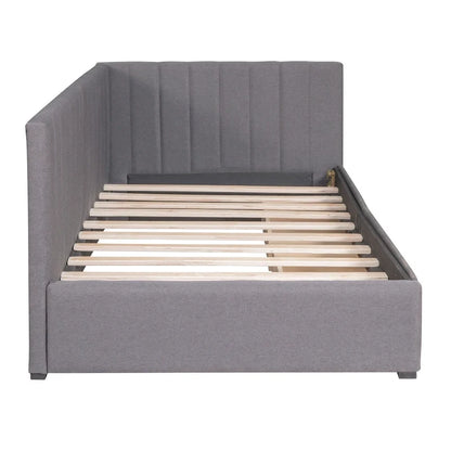 Grey Linen Upholstered Daybed with 2 Storage Drawers, Twin Size Sofa Bed Frame, No Box Spring Needed