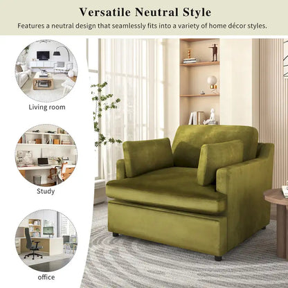 Green Modern 37 Accent chair with Plastic Legs and Pillows for Living Room