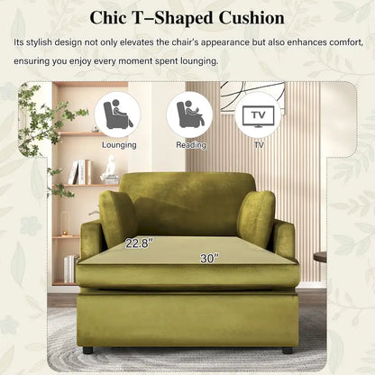 Green Modern 37 Accent chair with Plastic Legs and Pillows for Living Room